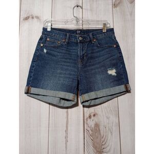 GAP Denim Boyfriend Shorts Distressed Cuffed Blue Women Size 27